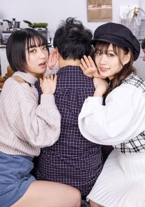 【花音うらら もなみ鈴】彼女がそばで寝てるのにドキドキの浮気セックス！元カノ2人が淫語を囁き手コキフェラで責められて強制的にザーメン中出し